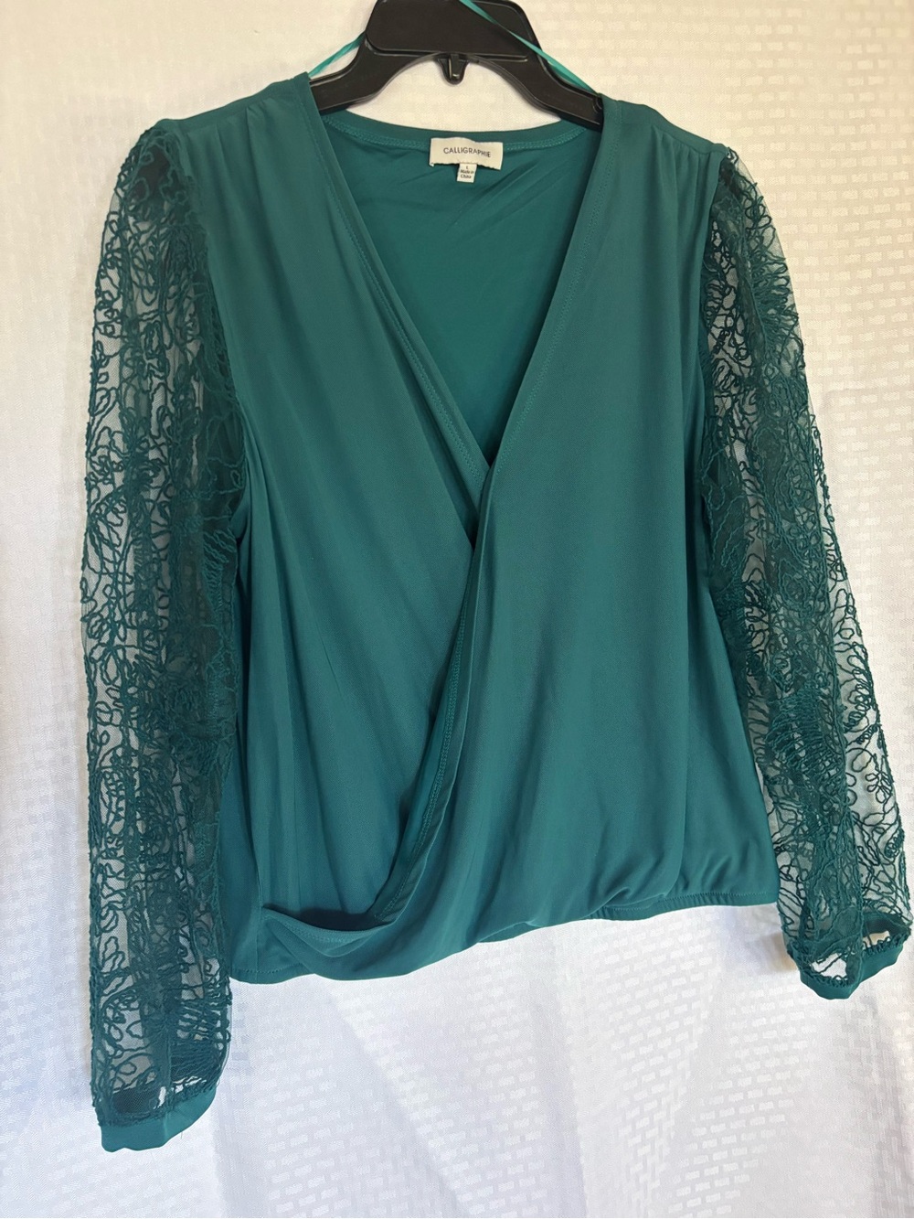 Calligraphie Green Lace-Sleeve Wrap Blouse